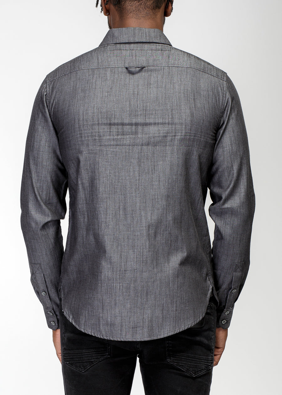 Konus Men's Essential Chambray Button Down Shirt in Charcoal - shopatkonus