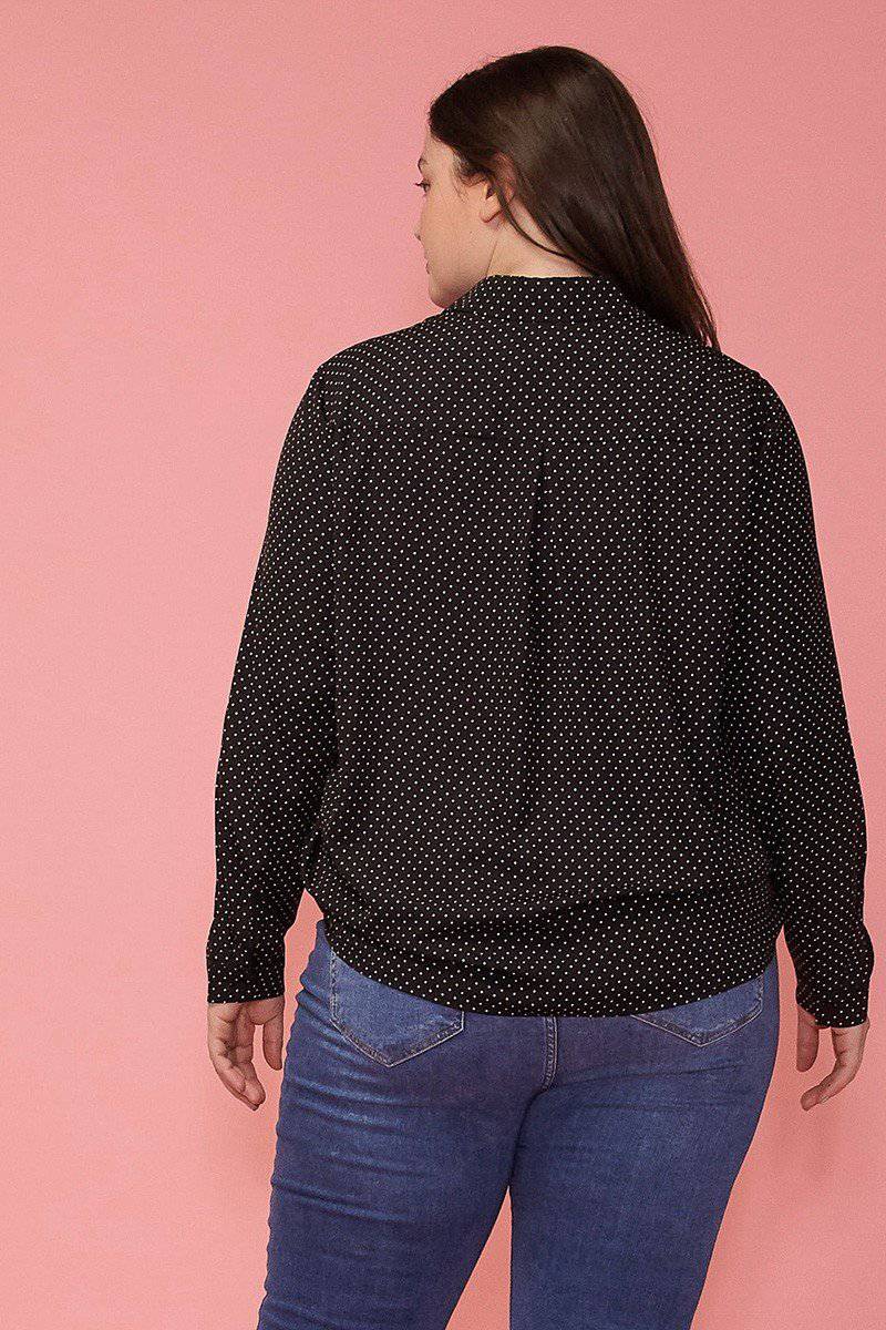 Pleione Plus Size Polka Dot Shirt Blouse in Black