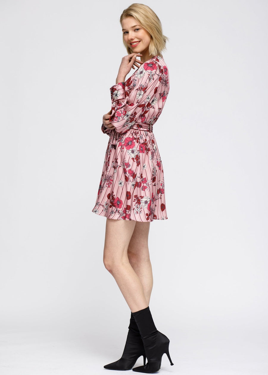 Pajama floral Satin Wrap Front Flared Dress - shopatkonus