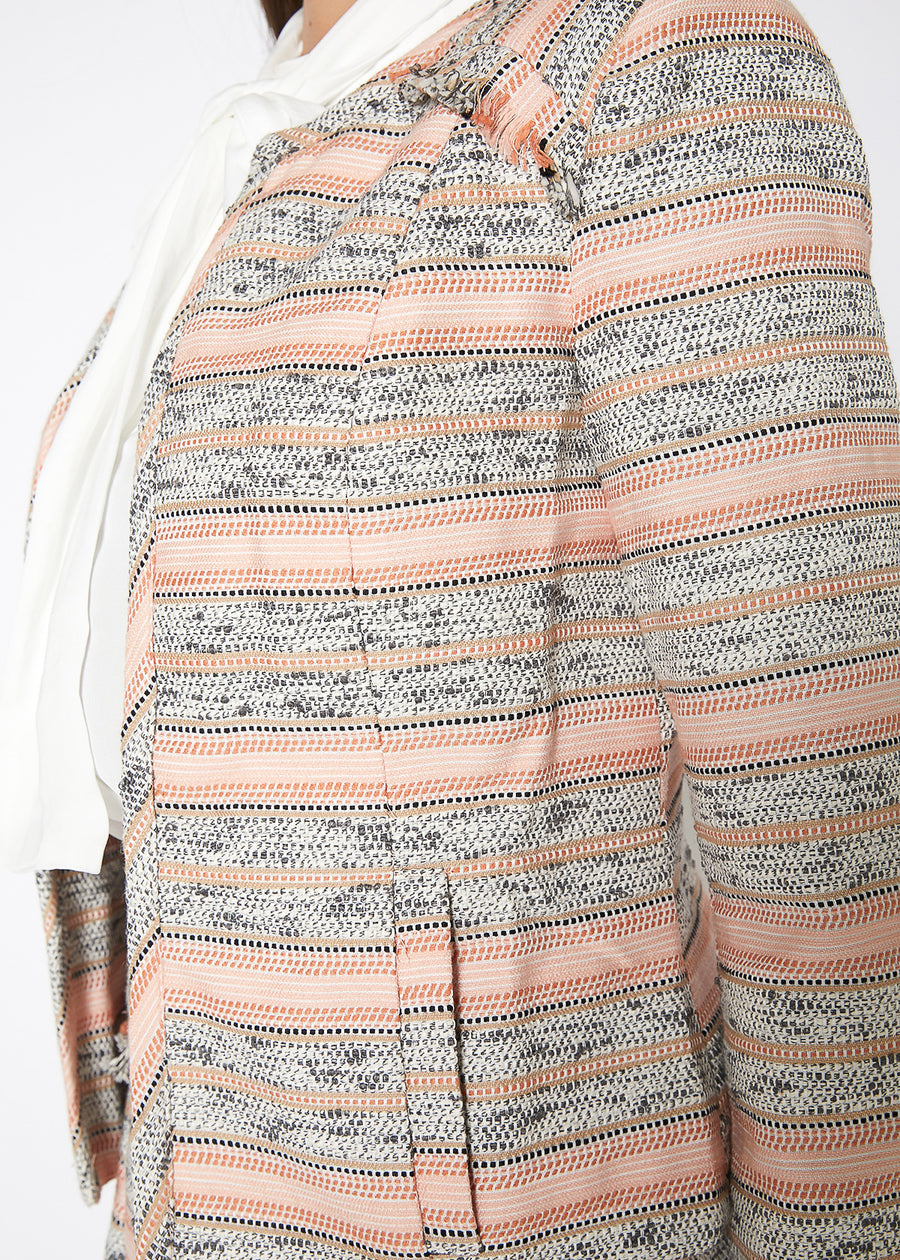 Women's Striped Open Front Tweed Blazer In Bittersweet - shopatkonus