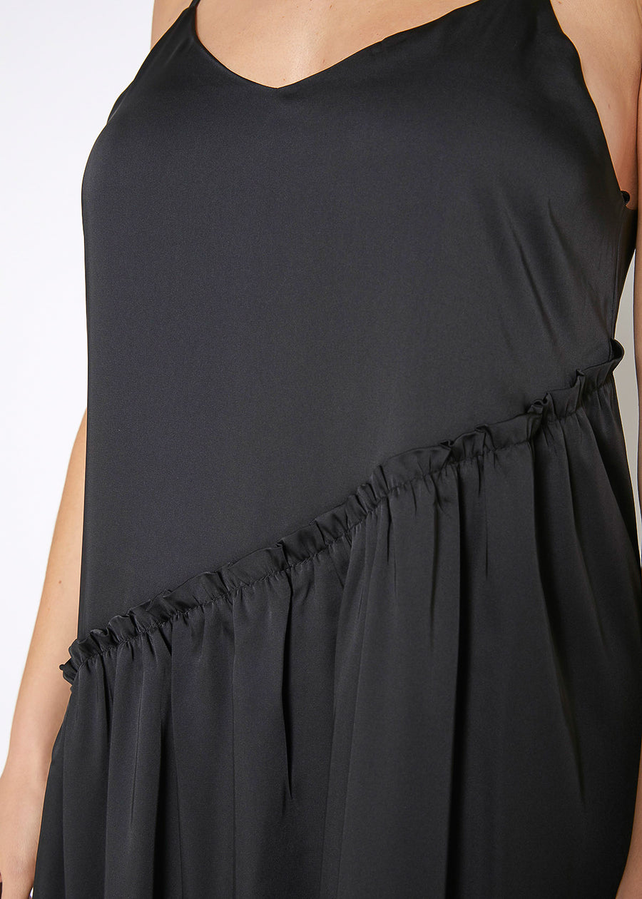 Women's Diagonal Patched Spaghetti Strap Maxi Dress In Black - shopatkonus