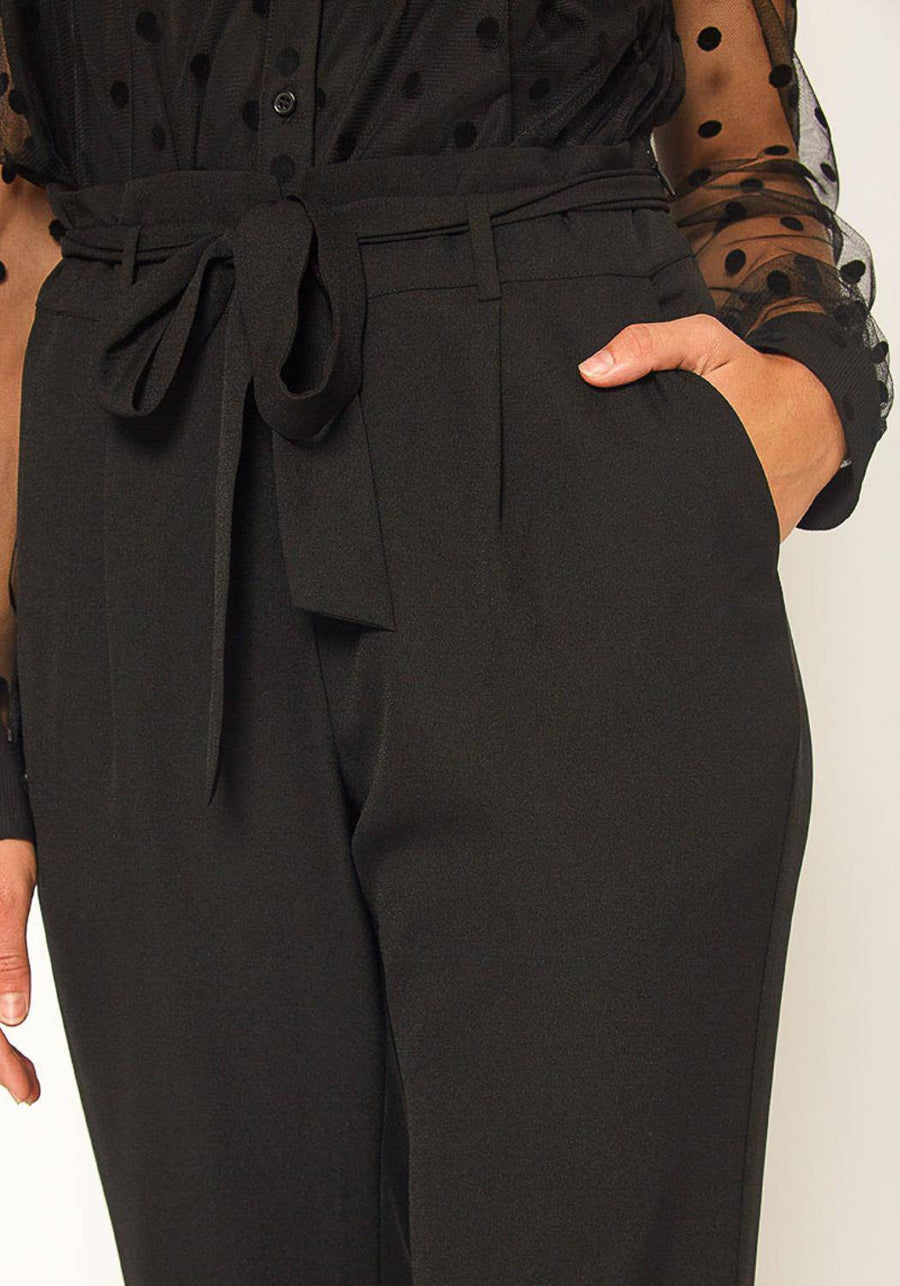 Pleione Women's Tie Waist Slim Trouser in Black