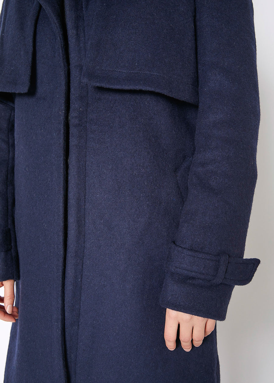 Women's Wool Blended Overlay Notch Collar Coat - shopatkonus