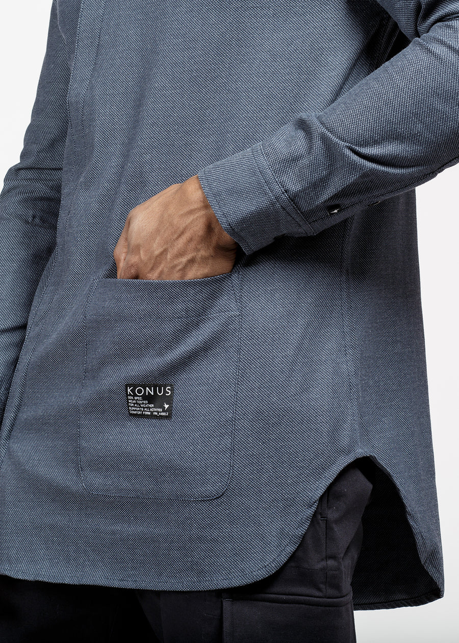 Konus Men's Asymmetrical Zip-up Shirt in Navy - shopatkonus