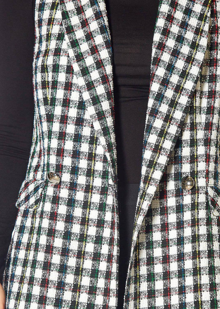 Pleione Women's Boucle Longline Vest in Black Plaid