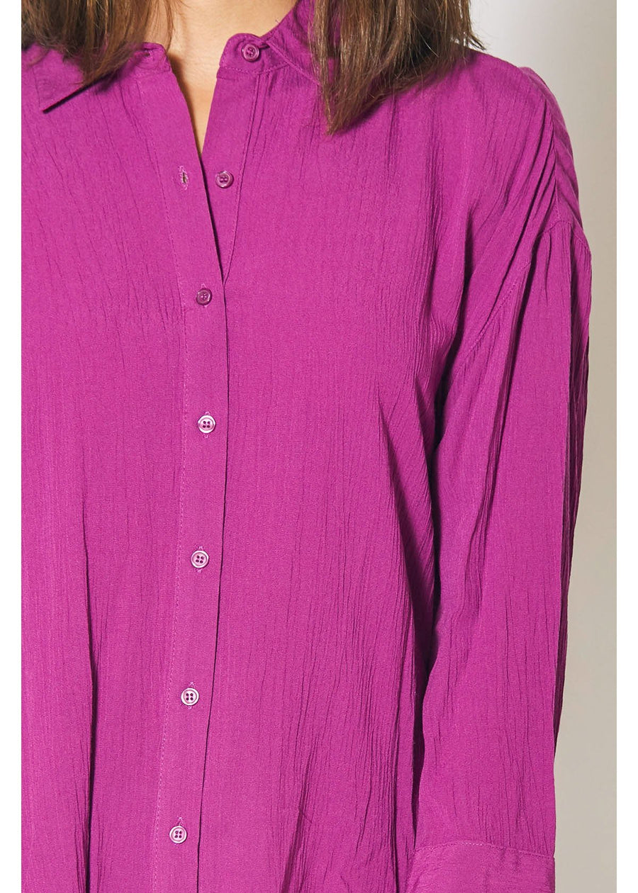 Button-Front SharkBite Shirt in Purple Rose - shopatkonus