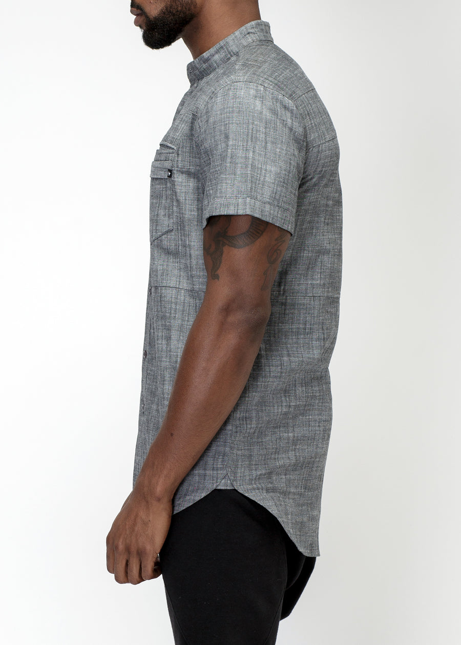 Konus Men's Short Sleeve Mandarin Collar Shirt In Charcoal - shopatkonus