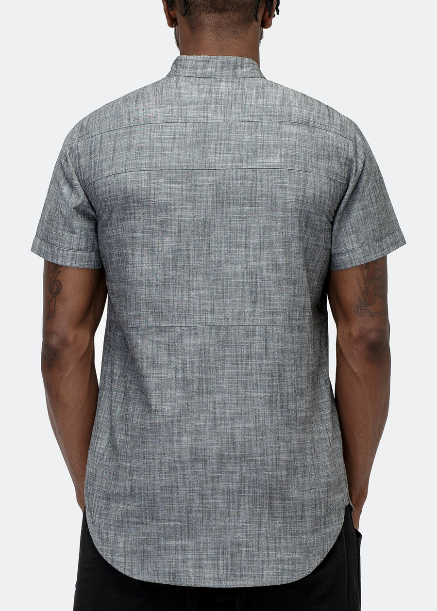 Konus Men's Short Sleeve Mandarin Collar Shirt In Charcoal - shopatkonus