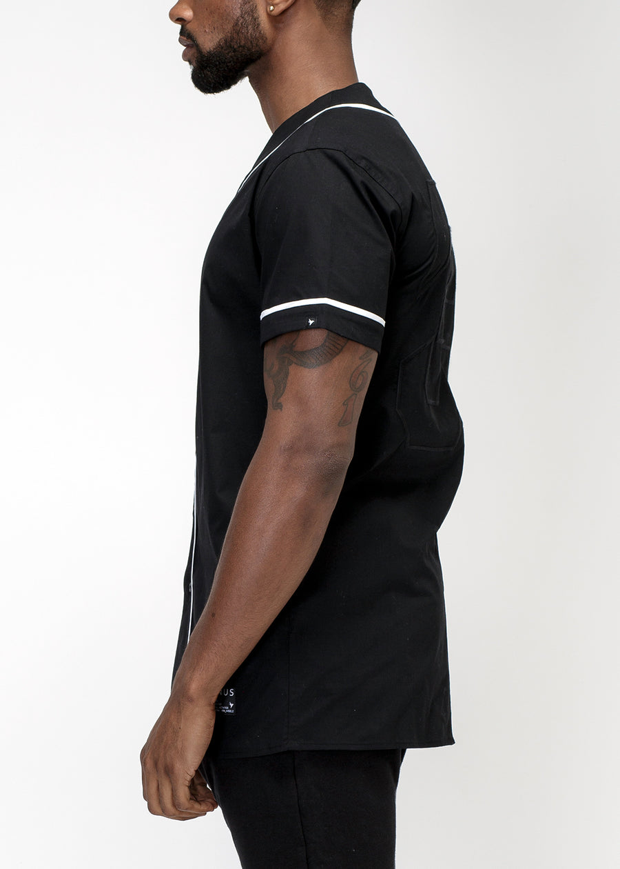 Konus Men's Woven Baseball Jersey Shirt in Black - shopatkonus