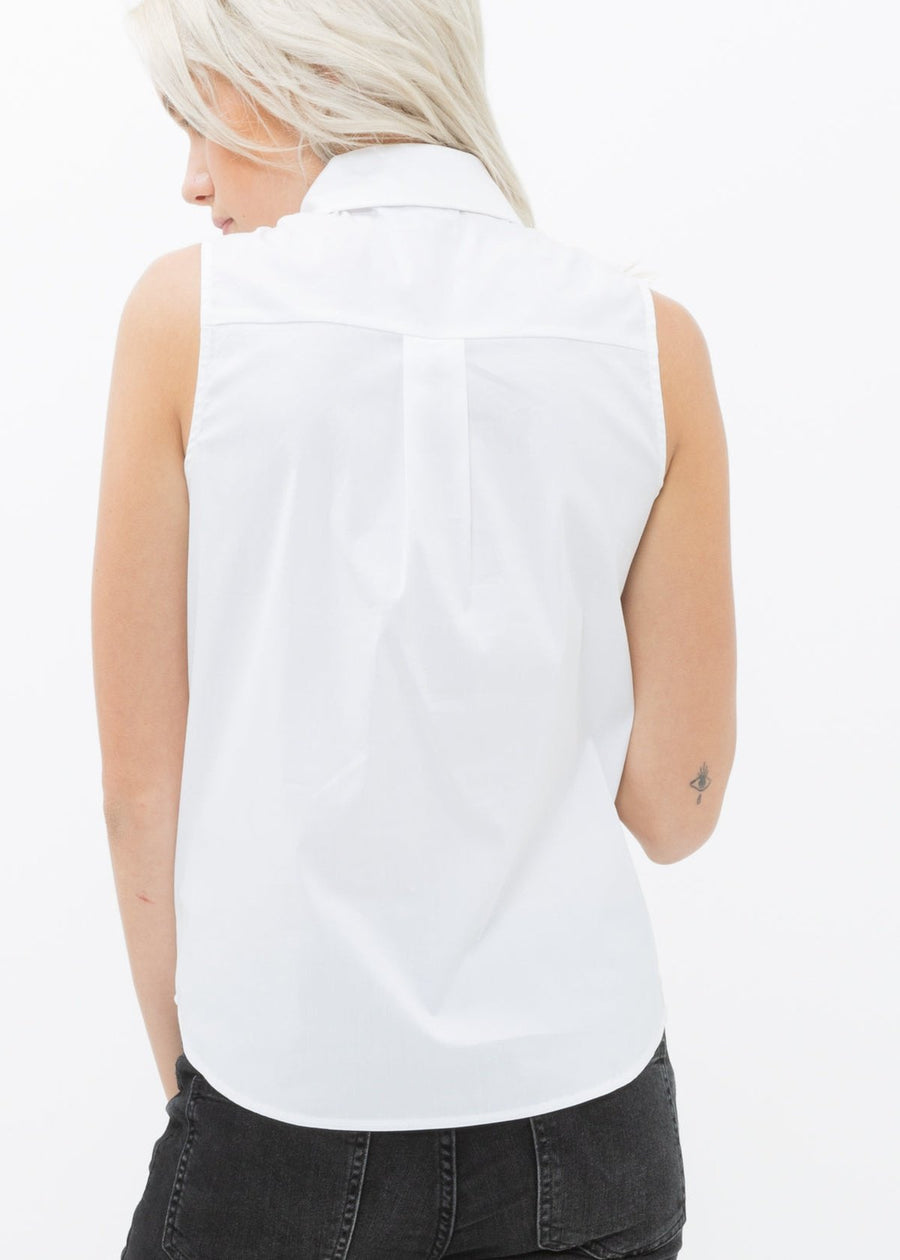 Women's Sleeveless Trim Detail Button Up Shirt - shopatkonus