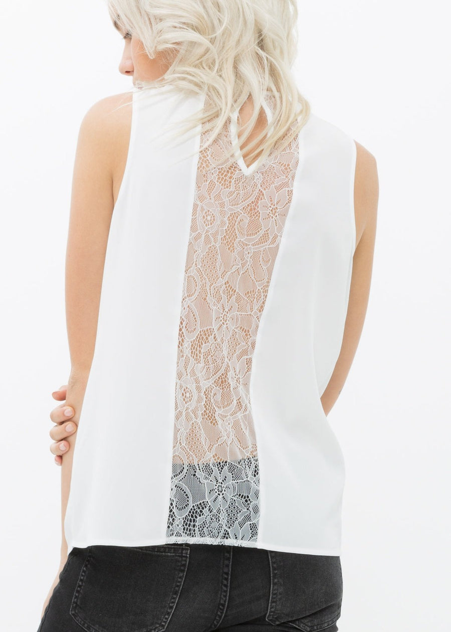 Women's Sleeveless Round Neck Lace Detail Top - shopatkonus