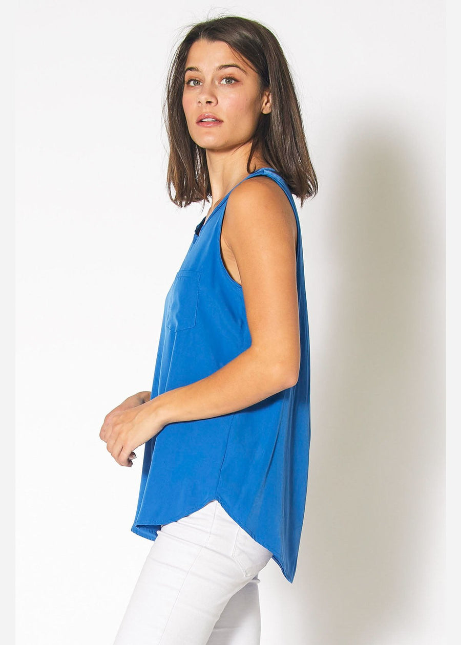 Women's Sleeveless One Pocket Top in Blue - shopatkonus