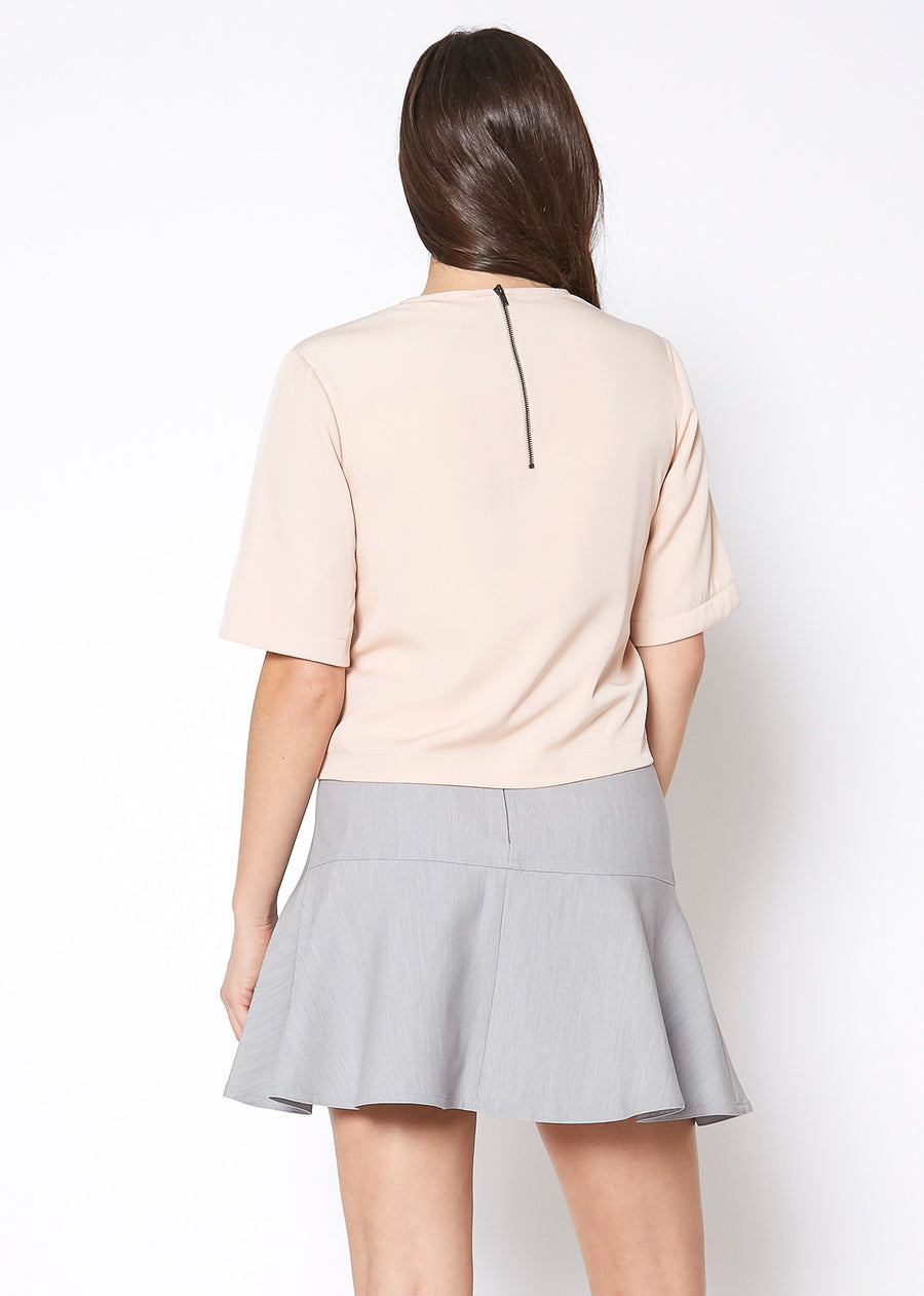 Women's Embossed Short Sleeve Crop Top - shopatkonus