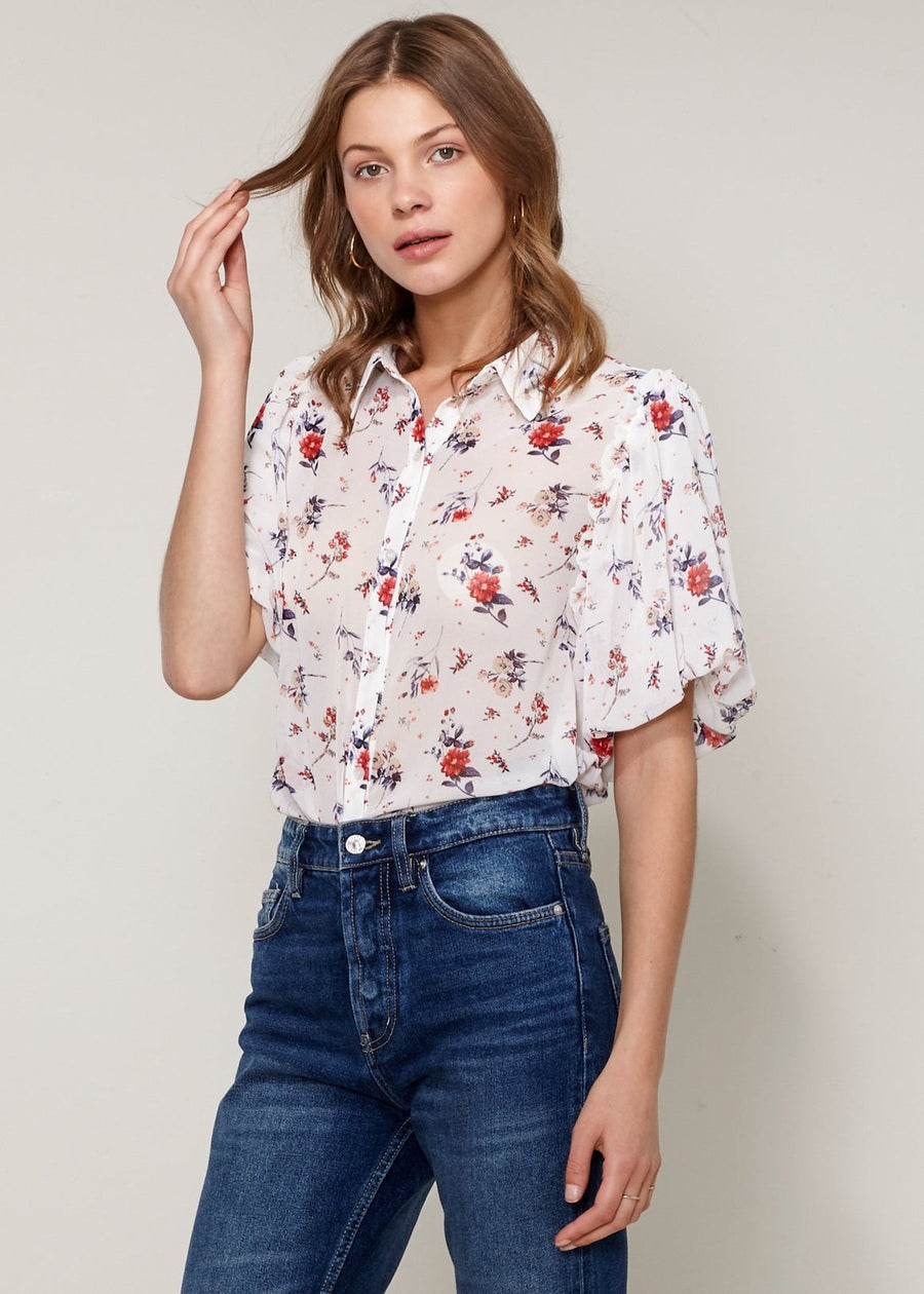 Women's Soft Flower Bell Sleeve Shirt Blouse - shopatkonus