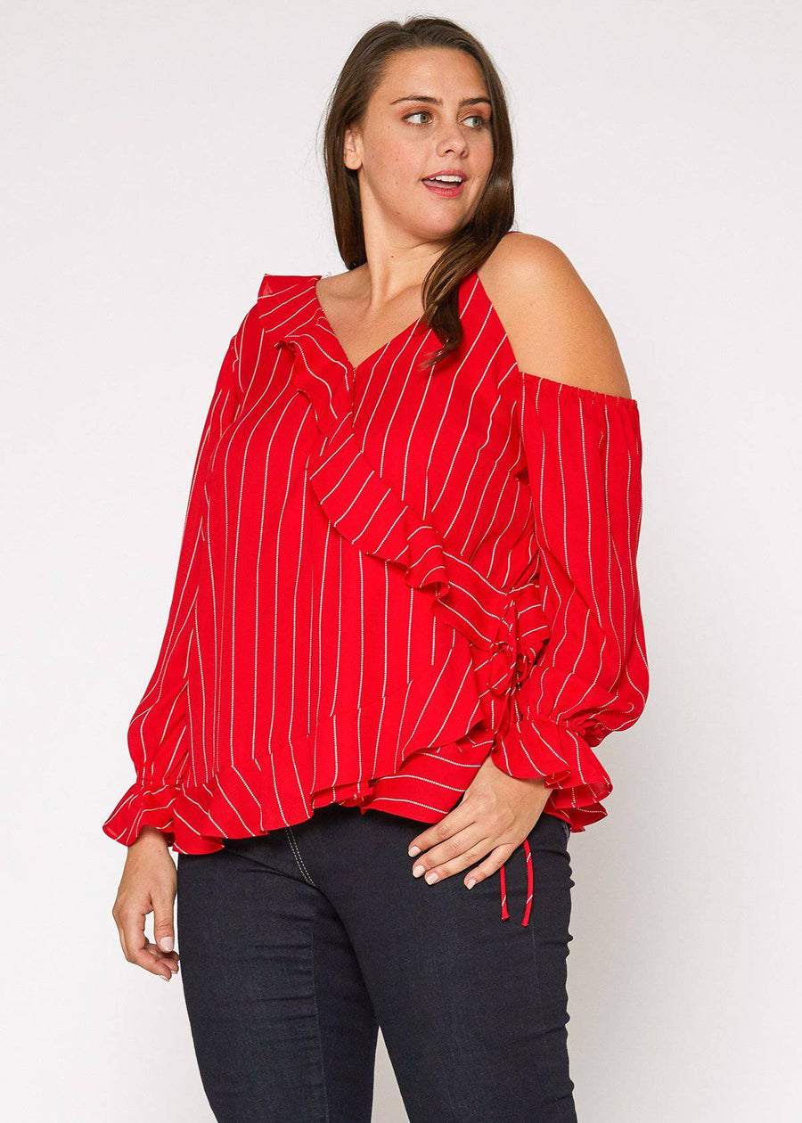 Women's Plus Size Asymmetrical Shoulder Ruffle Blouse