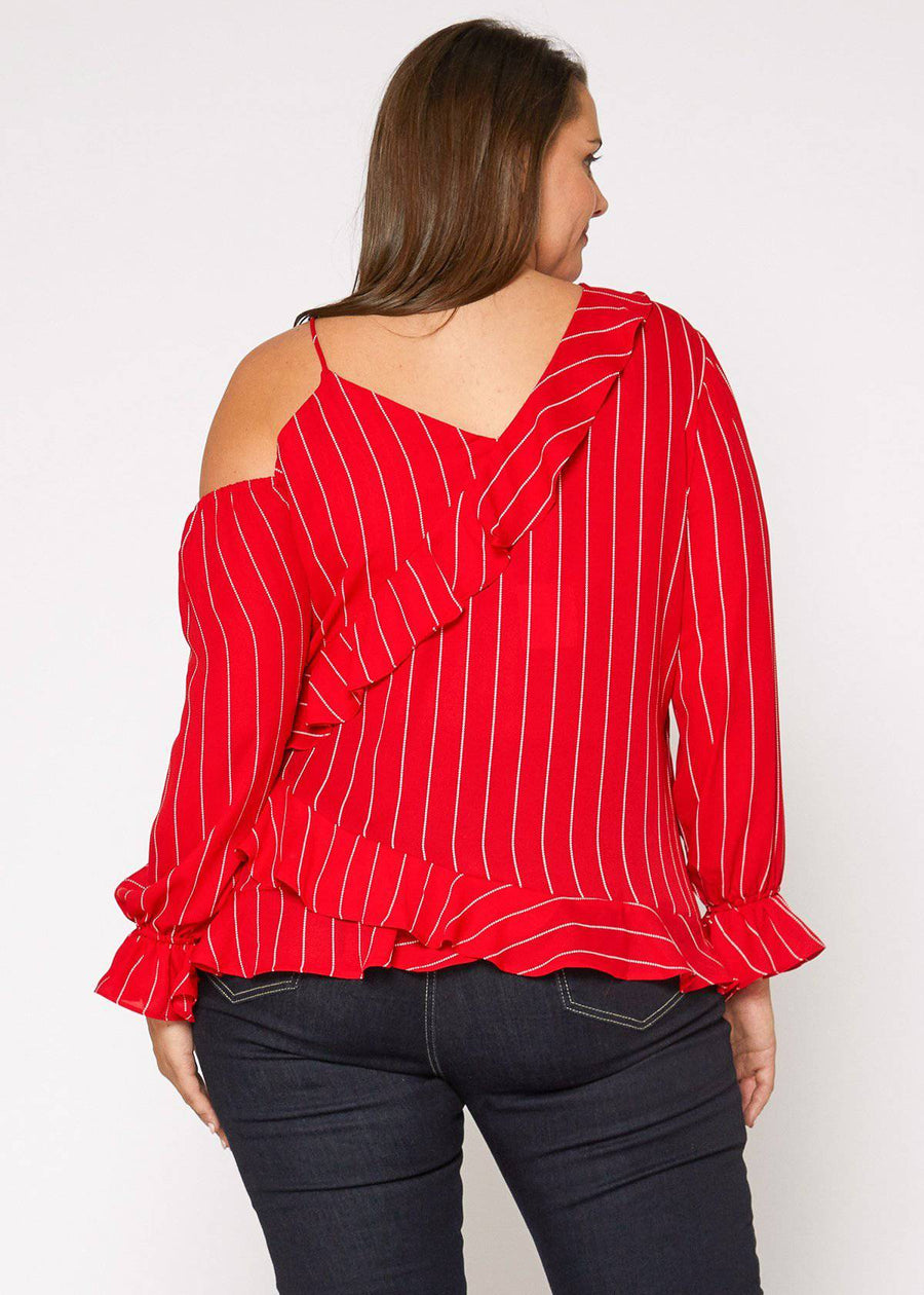Women's Plus Size Asymmetrical Shoulder Ruffle Blouse