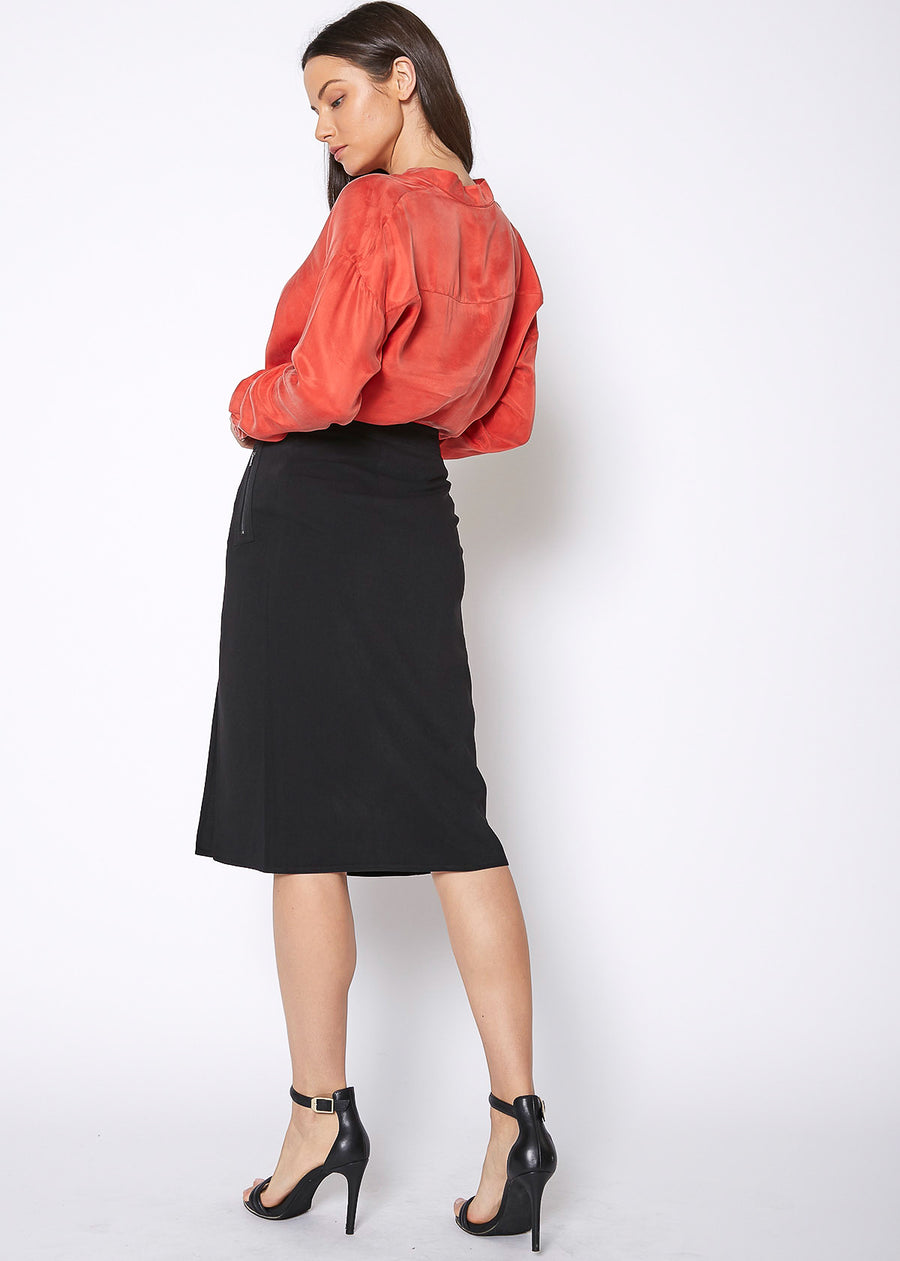 Women's Zip Up Slit Hem Midi Skirt - shopatkonus
