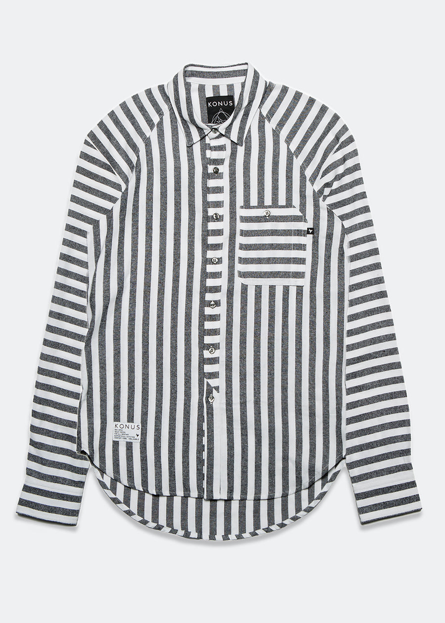 Konus Men's Striped Raglan Button Down Shirt - shopatkonus