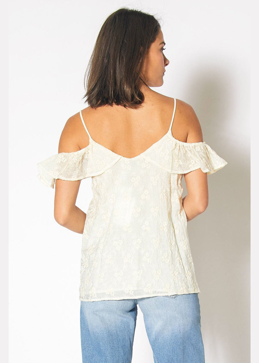 Embroidered Cold Shoulder Camisole in Butter - shopatkonus
