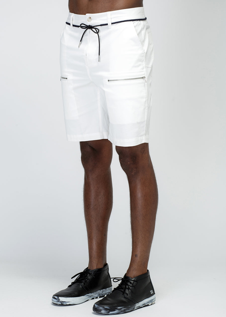 Konus Men's Zipper Cargo Shorts With Drawcord in White - shopatkonus