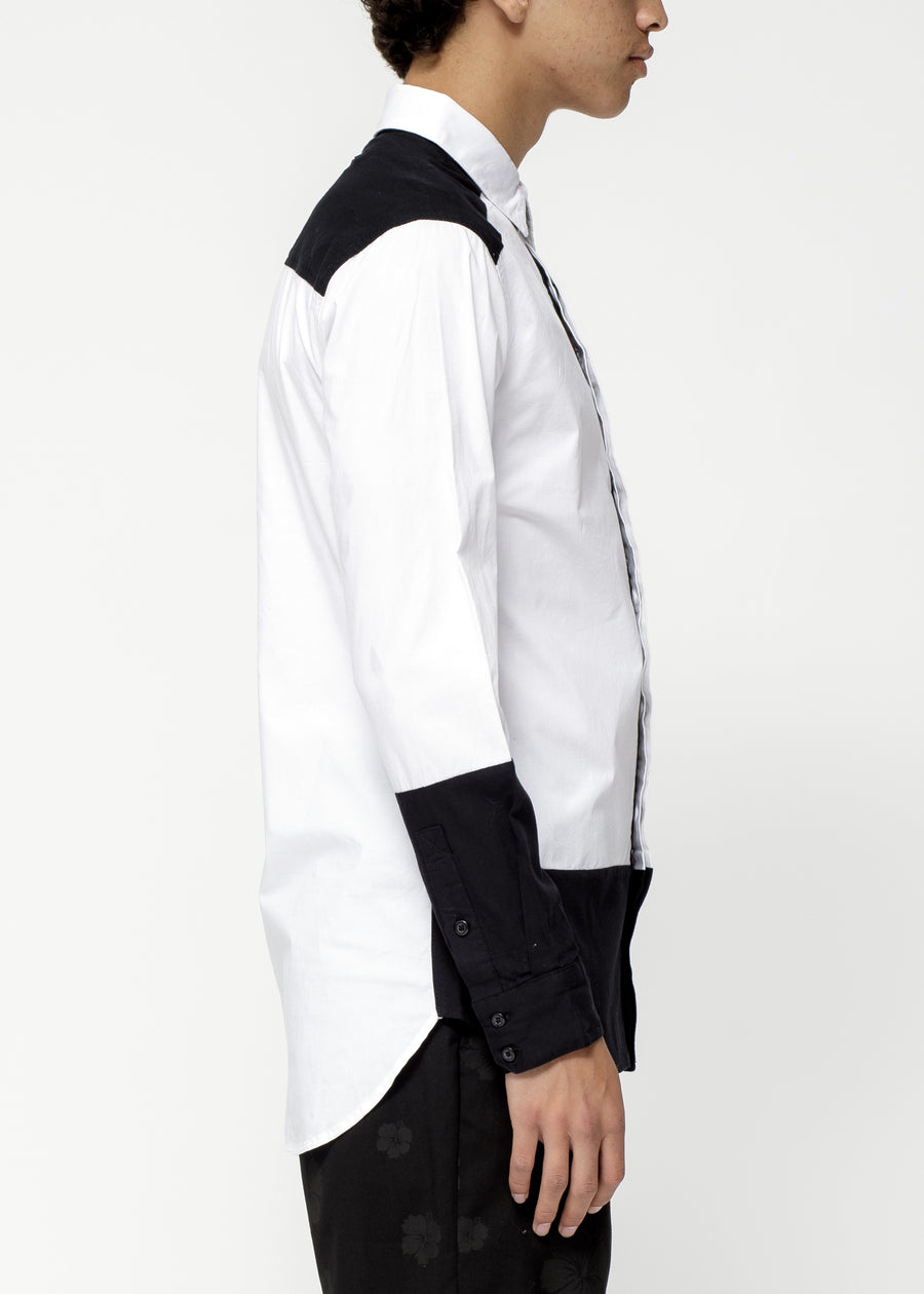 Konus Men's Zip Pocket Button Up in White Black - shopatkonus