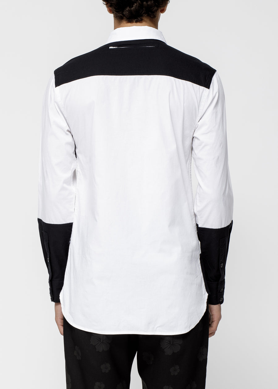 Konus Men's Zip Pocket Button Up in White Black - shopatkonus