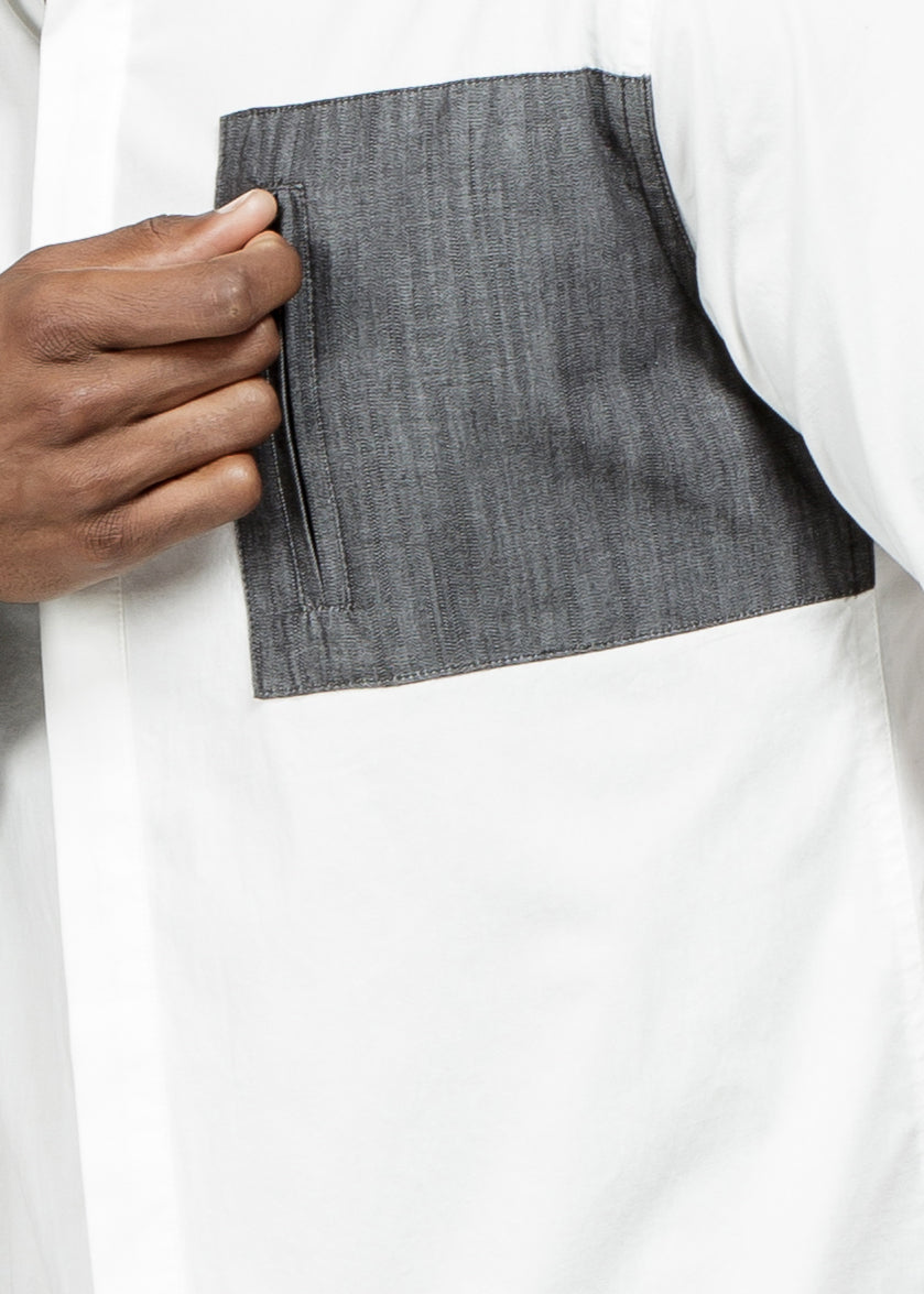 Men's Zip Pocket Button Up in White Grey - shopatkonus