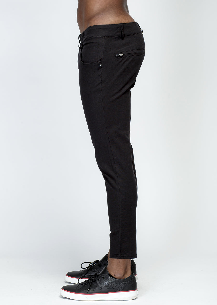 Konus Men's Chino Pant With Asymmetrical Zipper Fly in Black - shopatkonus