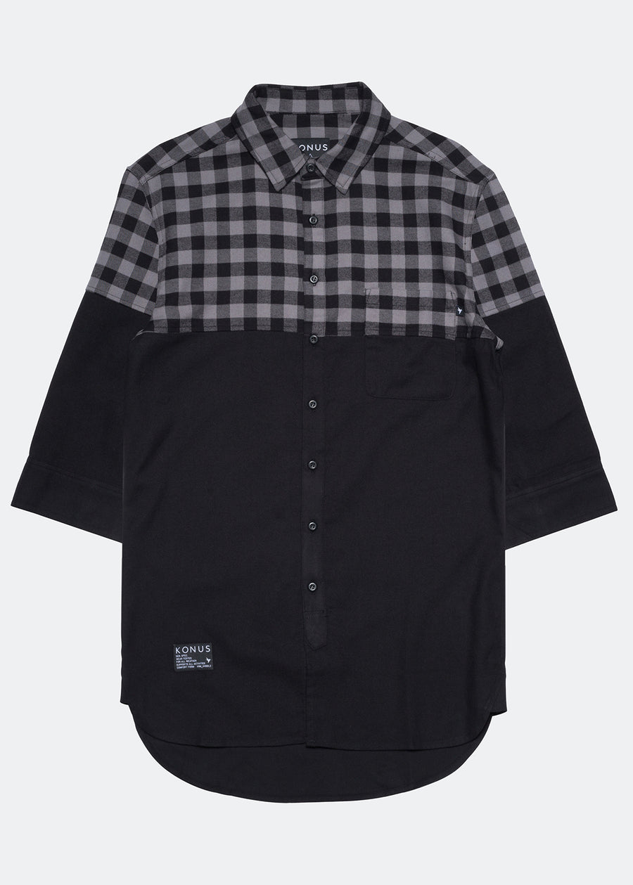 Men's Half Sleeve Button Up Shirt In Mixed Fabric - shopatkonus