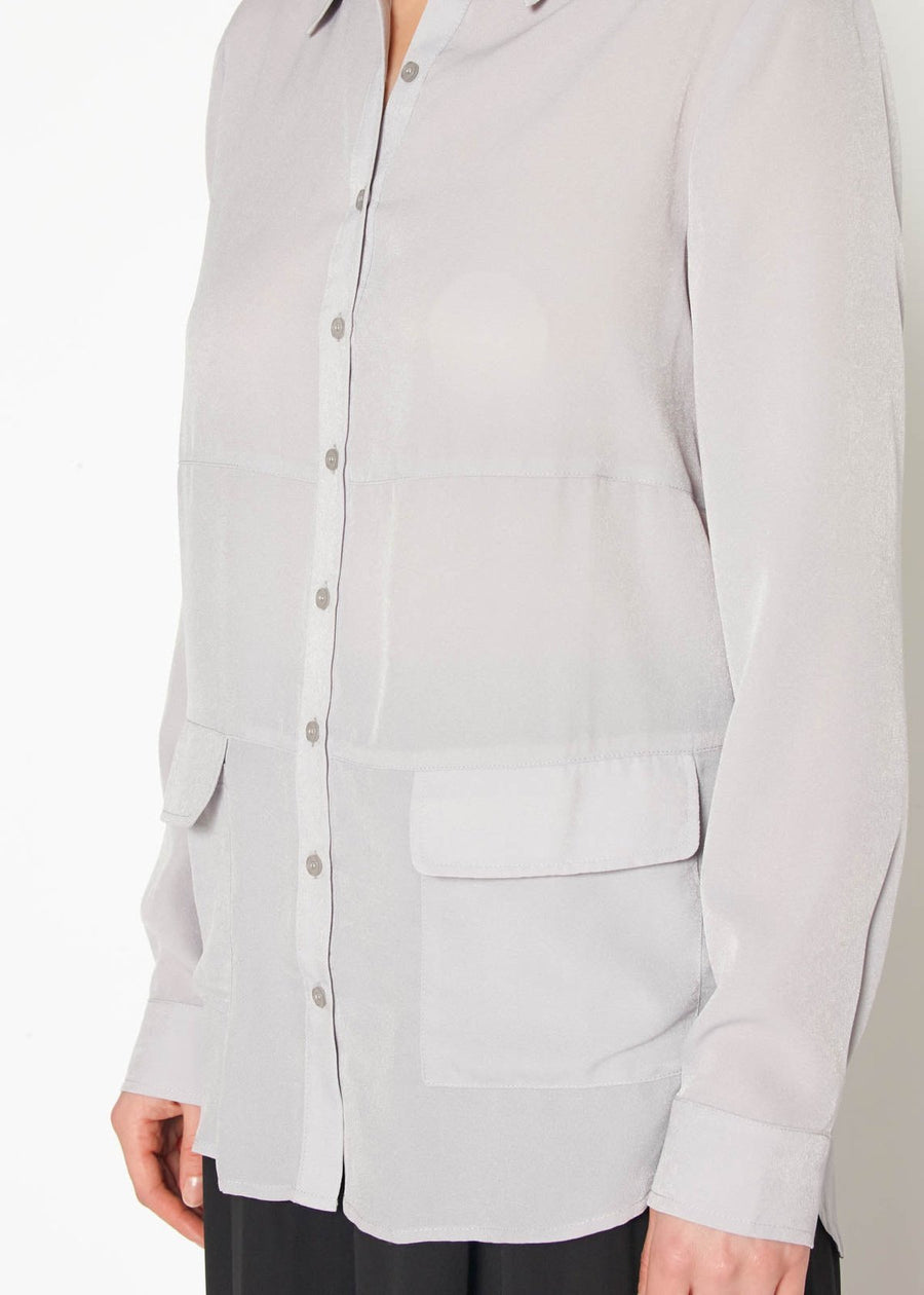 Women's Button Down Pocket Blouse Shirt In Ivory - shopatkonus