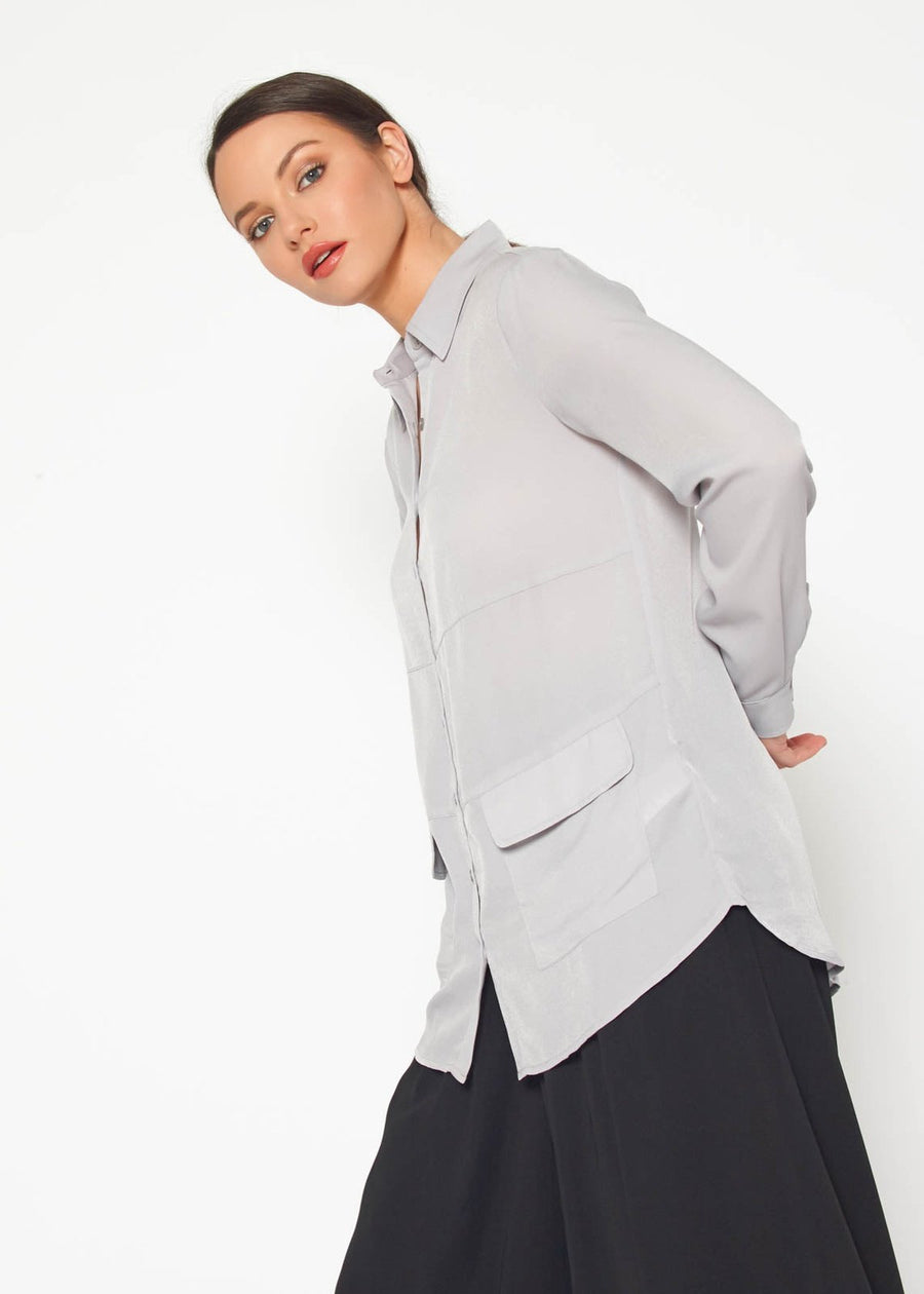 Women's Button Down Pocket Blouse Shirt In Ivory - shopatkonus