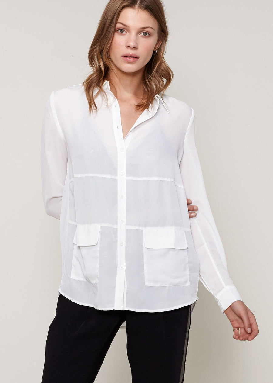Women's Button Down Pocket Blouse Shirt - shopatkonus