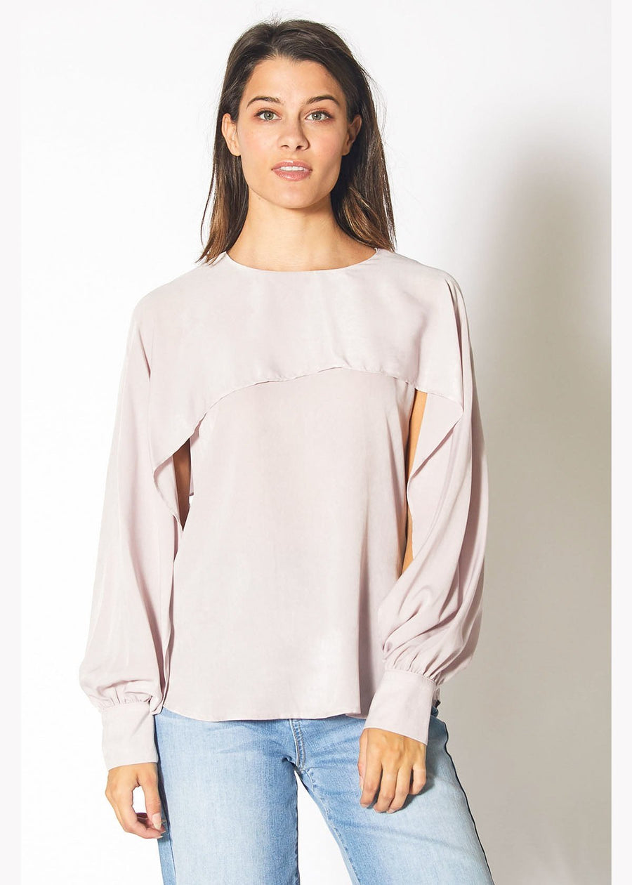 LS Open Sleeve Blouse in Pink Chiffon - shopatkonus
