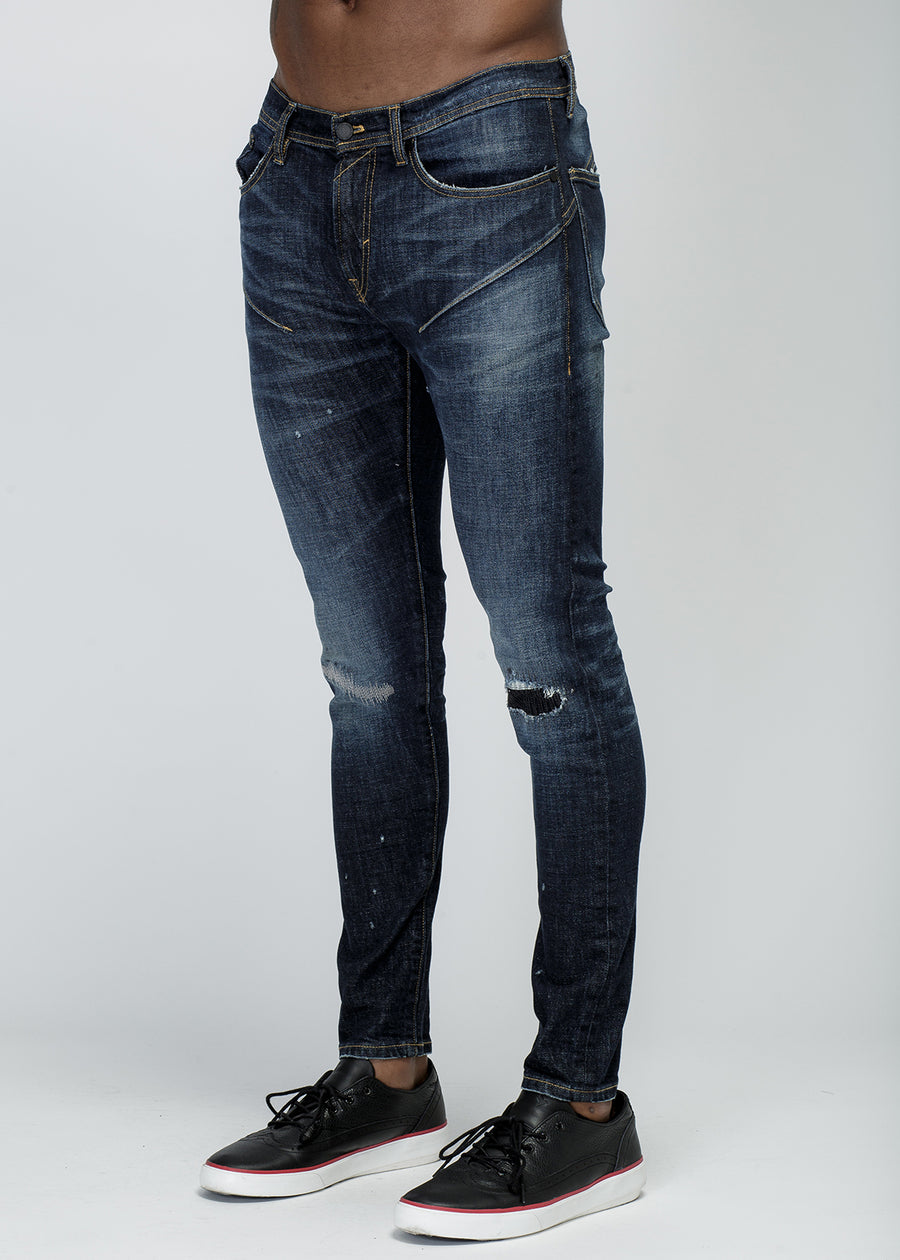 Konus Men's  Repair Work Skinny Jeans in Indigo - shopatkonus
