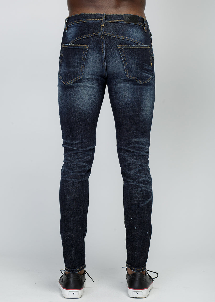 Konus Men's  Repair Work Skinny Jeans in Indigo - shopatkonus