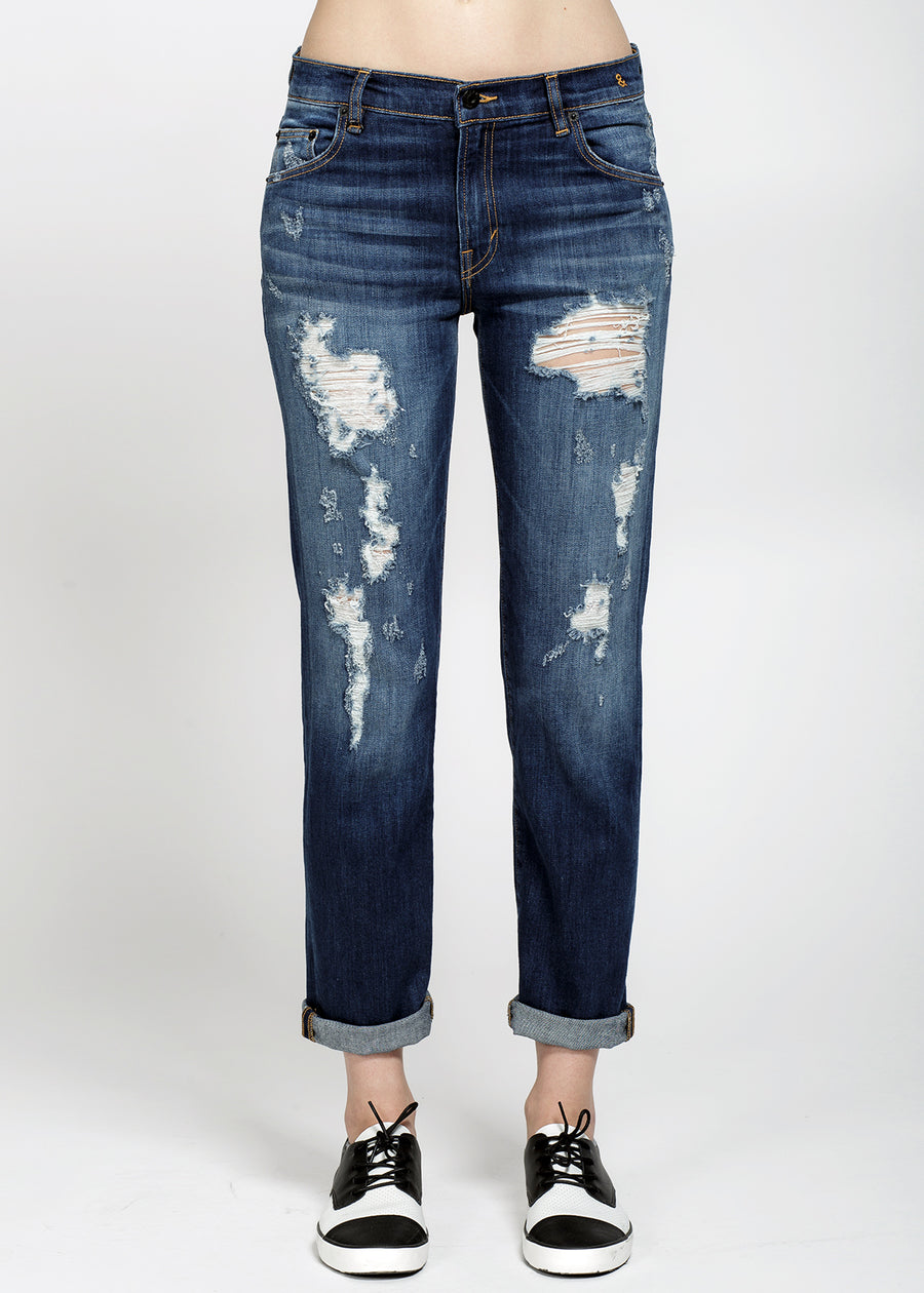 Konus Women's Distressed Jeans In Dark Blue - shopatkonus