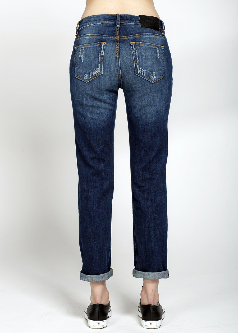 Konus Women's Distressed Jeans In Dark Blue - shopatkonus