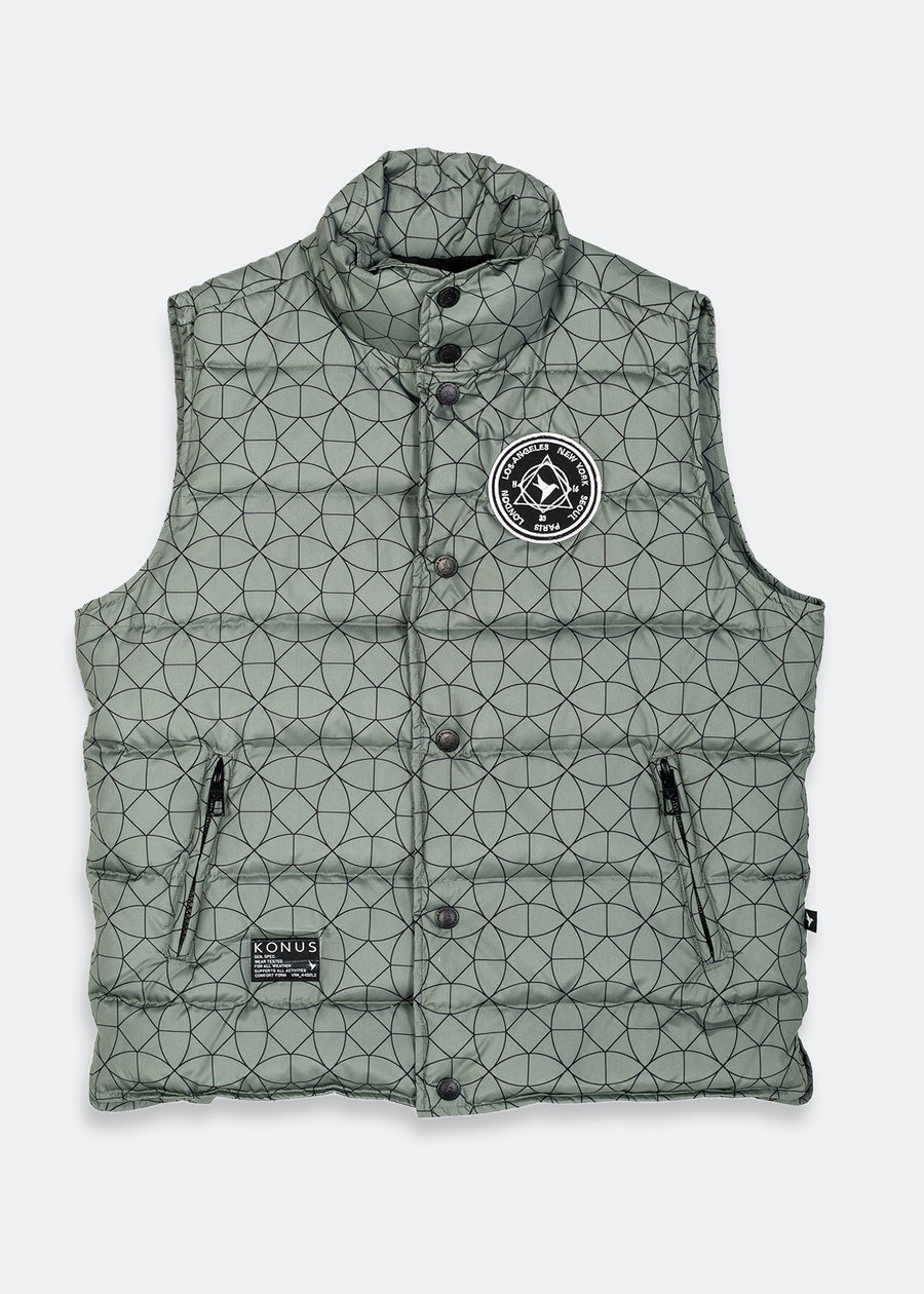 Konus Men's Printed Puffer Vest in Olive - shopatkonus