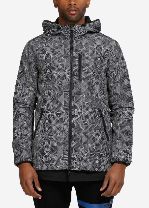Men's Tech Graphic Wind Breaker Jacket in Black - shopatkonus