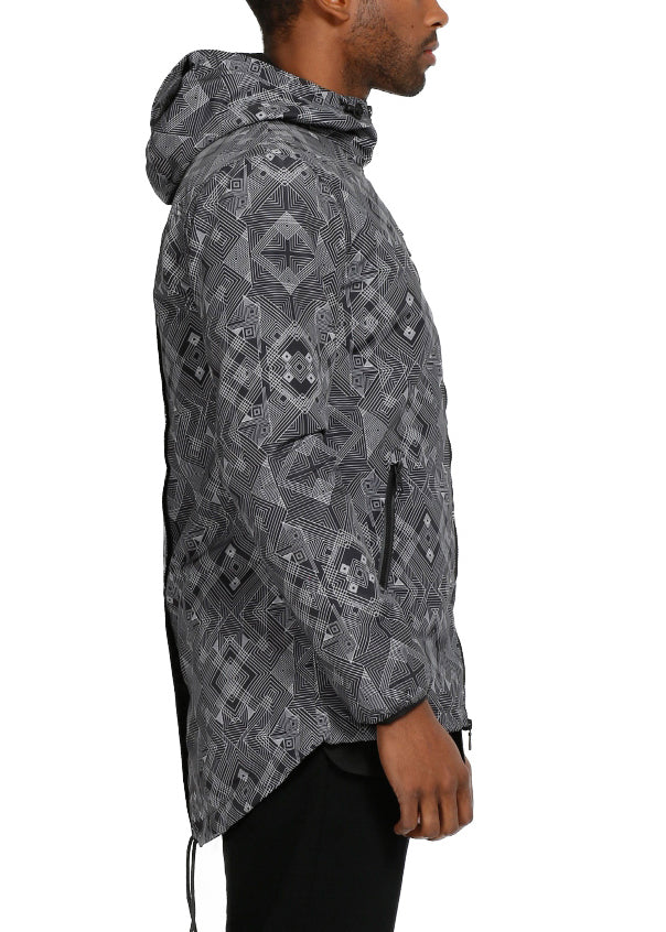 Men's Tech Graphic Wind Breaker Jacket in Black - shopatkonus