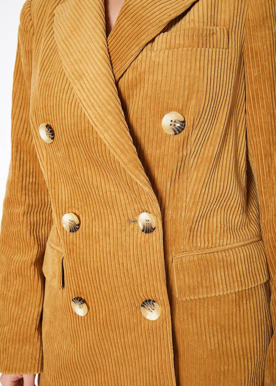 Pleione Women's Corduroy Double Breasted Blazer in Dijon