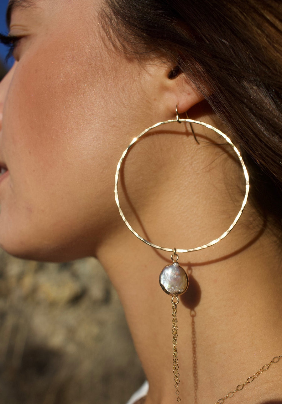 Dainty Baroque Pearl Hoops with Gold Tassels by Toasted Jewelry - shopatkonus