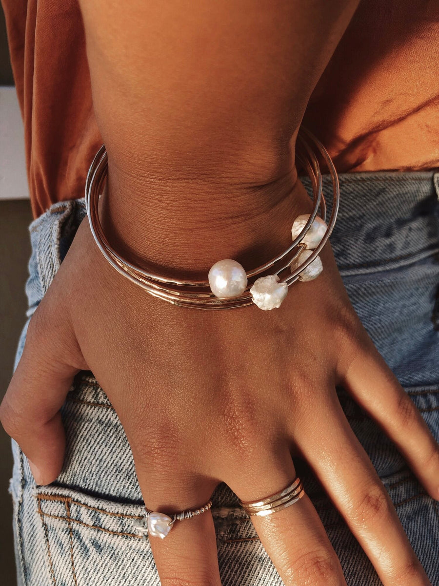 Hammered Pearl Bangle by Toasted Jewelry - shopatkonus