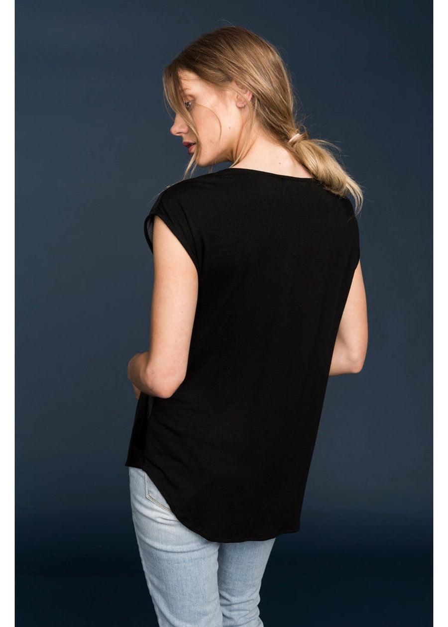 Women's Zip Shoulder Leather Front Top - shopatkonus
